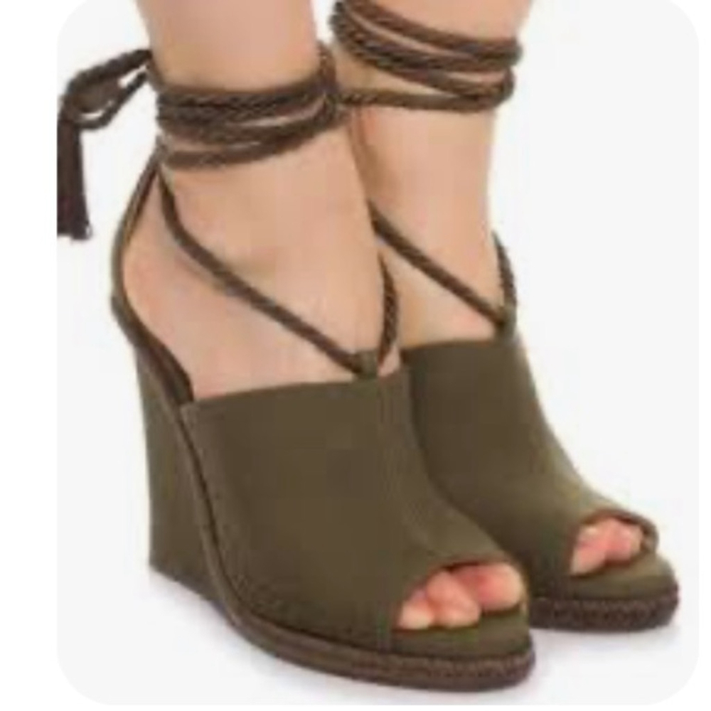 Schutz canvas rope-tie wedge sandals olive green shoes